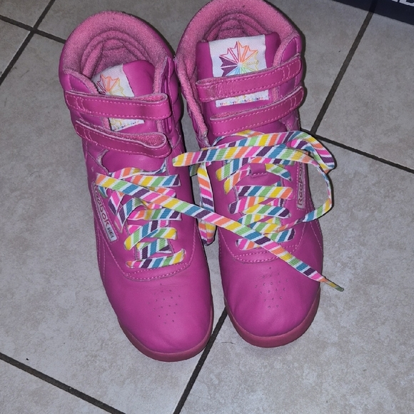 Reebok Shoes - Reebok Kids Vibrant Pink Sneakers with Rainbow Laces